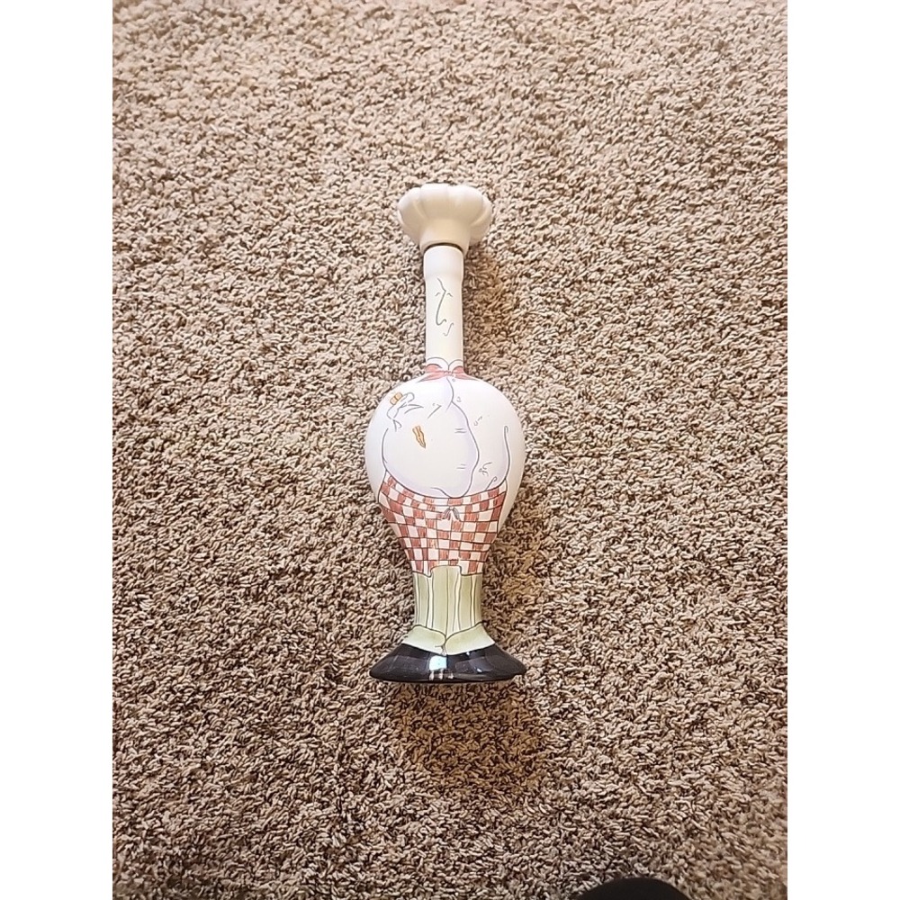 Carrie Olsen Garrard Whimsical Chef Ceramic Bottle with Hat Stopper 15.5"